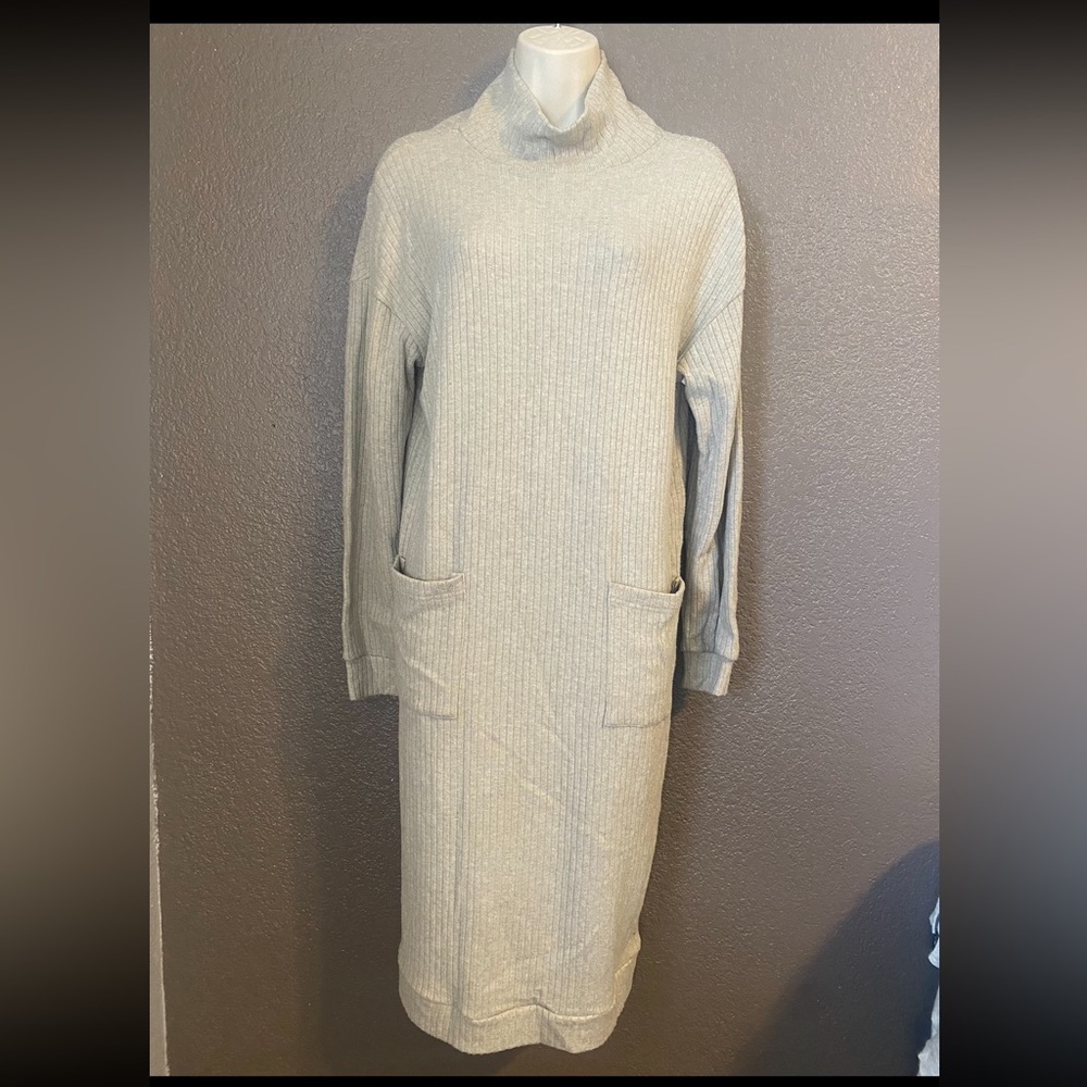 BB Dakota Steve Madden Heather Toffee Ribbed Mock-neck Sweater Dress Pockets - Picture 4 of 6